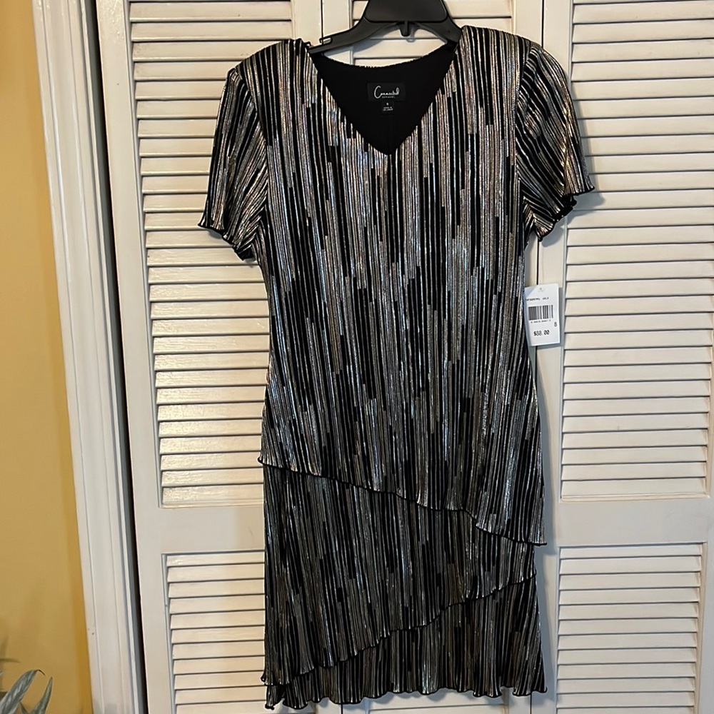 Brand new Black and gold/silver shiny party dress with layered ruffles